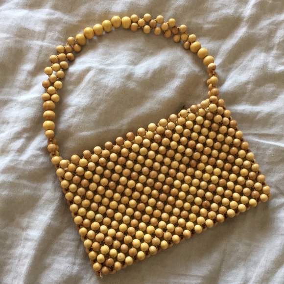 Vintage Handbags - Vintage 60’s 70’s hippie small wood beaded handbag